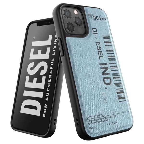Fodral för iPhone 12 och 12 Pro Anti-fall Denim streckkodstryck Dieselblå