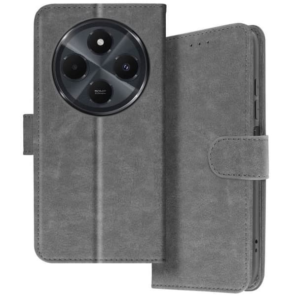 Fodral till Xiaomi Redmi 14C Flip Wallet och videohållare grå