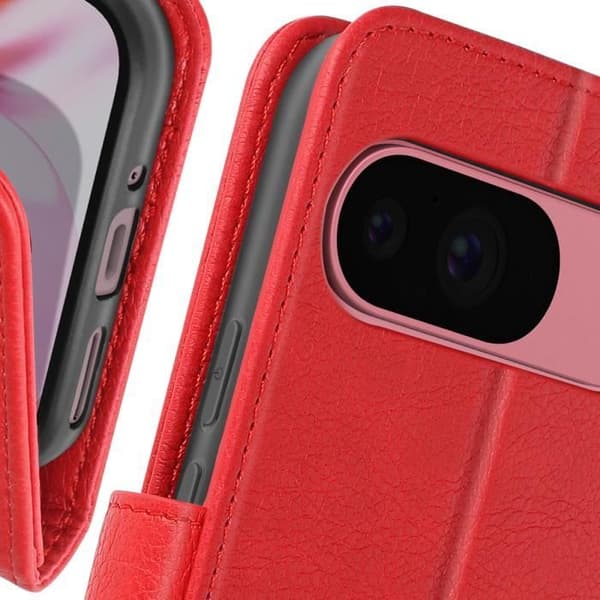 Röd plånbok och videostativfodral för Google Pixel 9 och 9 Pro - AVIZAR - Chesterfield