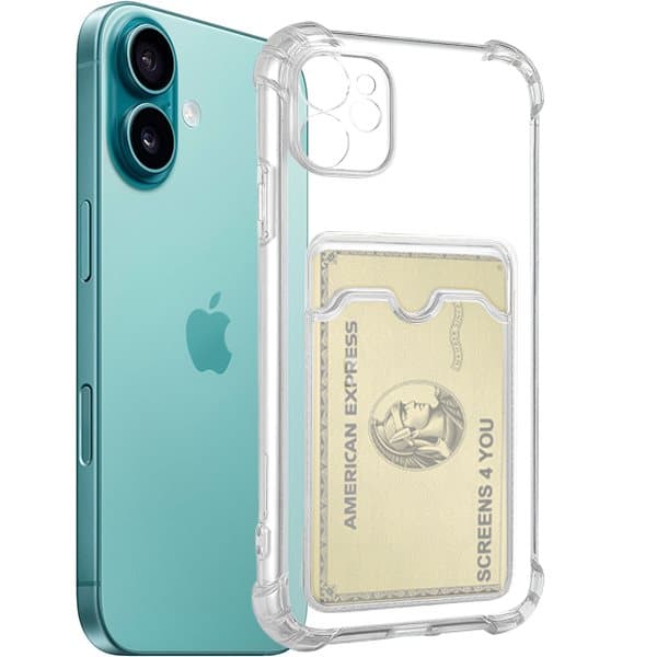 Transparent iPhone 16 Skal med Korthållare och Kameraskydd - Extra Stöttåligt