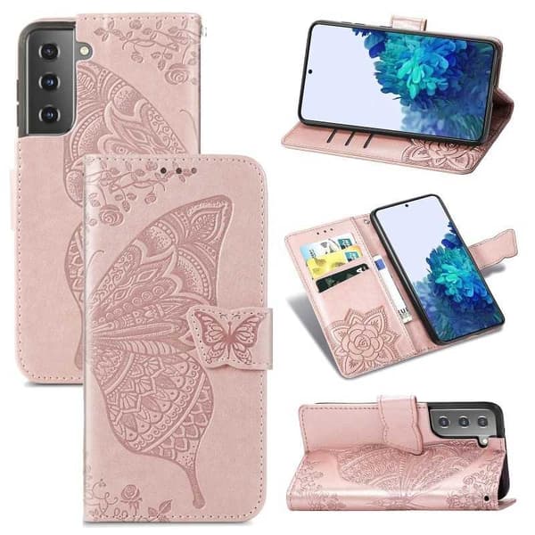 Samsung S22 Plus Pung Etui PU Læder 4-KOMPARTMENT Motiv Sommerfugl