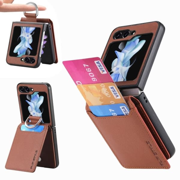 Samsung Galaxy Z Flip6 5G skal med kortplats och ringhållare - Brun