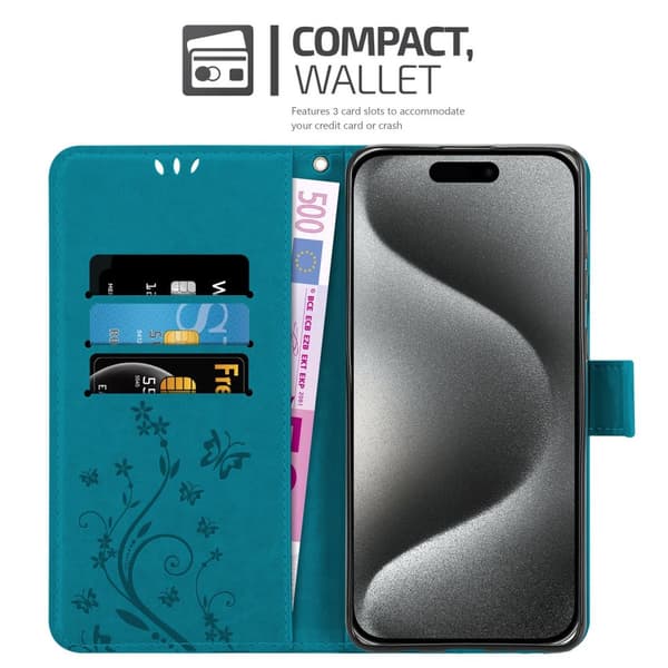 iPhone 16 PRO Skal Fodral i blomdesign Mobilskydd Case Cover med magnetisk stängning, ståfunktion och kortplatser
