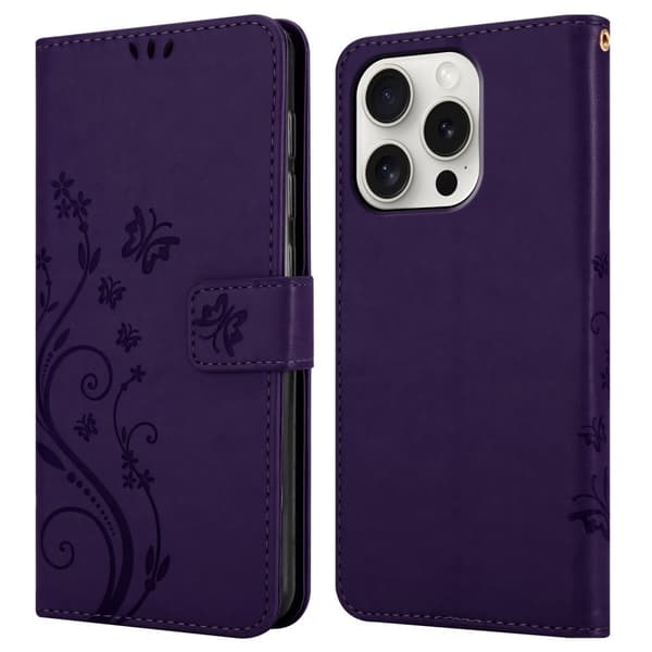 iPhone 16 PRO Skal Fodral i blomdesign Mobilskydd Case Cover med magnetisk stängning, ståfunktion och kortplatser