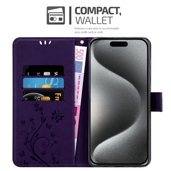iPhone 16 PRO Skal Fodral i blomdesign Mobilskydd Case Cover med magnetisk stängning, ståfunktion och kortplatser