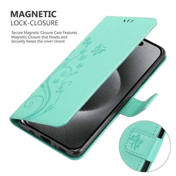 iPhone 16 PRO Skal Fodral i blomdesign Mobilskydd Case Cover med magnetisk stängning, ståfunktion och kortplatser