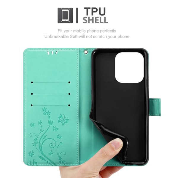 iPhone 16 PRO Skal Fodral i blomdesign Mobilskydd Case Cover med magnetisk stängning, ståfunktion och kortplatser