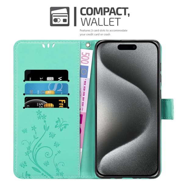iPhone 16 PRO Skal Fodral i blomdesign Mobilskydd Case Cover med magnetisk stängning, ståfunktion och kortplatser