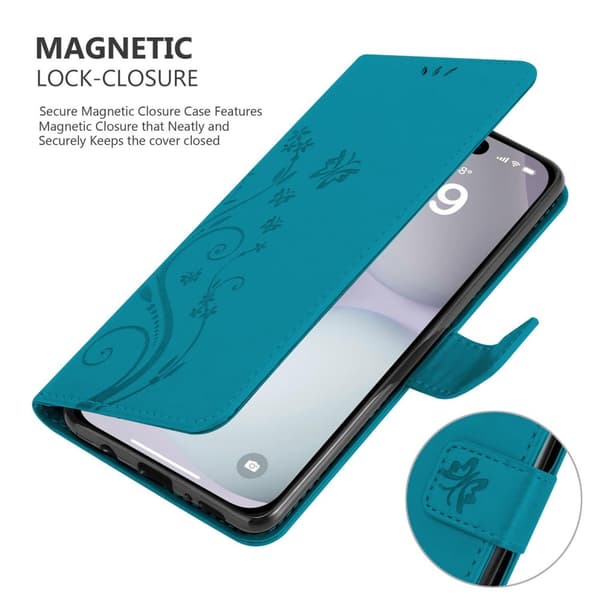 Deksel til iPhone 16 Lommebokdeksel i blomster design med magnetisk lukking, stativfunksjon og kortplasser
