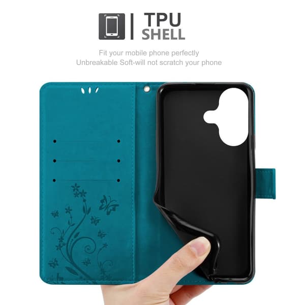 Deksel til iPhone 16 Lommebokdeksel i blomster design med magnetisk lukking, stativfunksjon og kortplasser