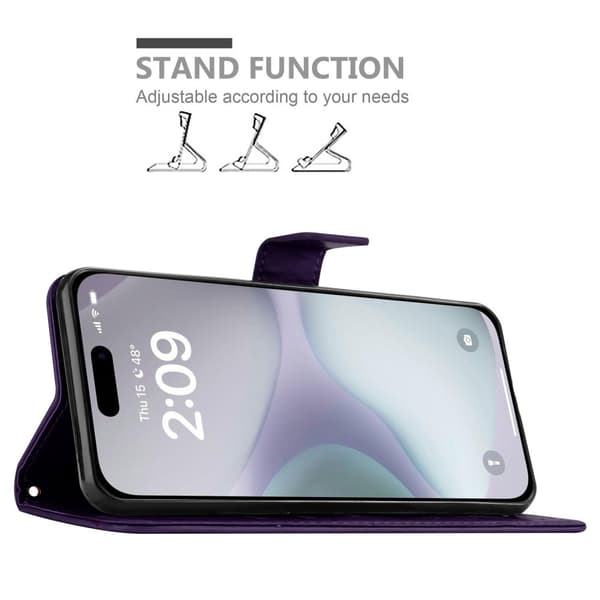Deksel til iPhone 16 Lommebokdeksel i blomster design med magnetisk lukking, stativfunksjon og kortplasser