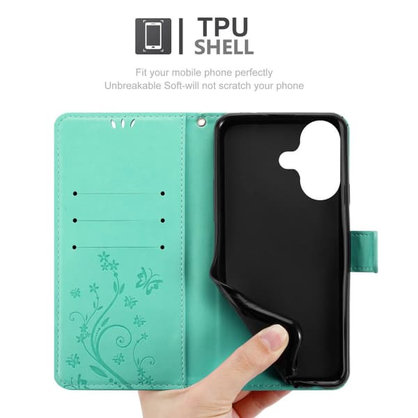 Deksel til iPhone 16 Lommebokdeksel i blomster design med magnetisk lukking, stativfunksjon og kortplasser