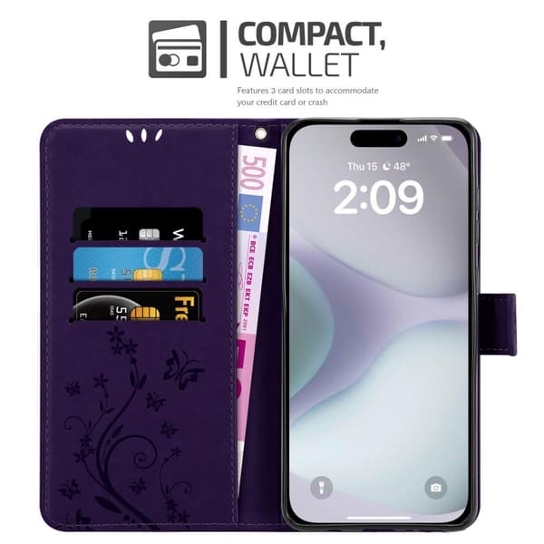 iPhone 16 PLUS Skal Fodral i blomdesign Mobilskydd Case Cover med magnetisk stängning, ståfunktion och kortplatser