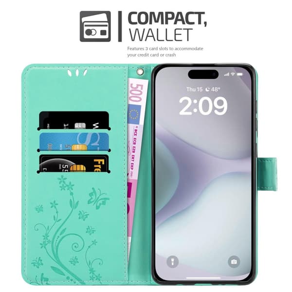 iPhone 16 PLUS Skal Fodral i blomdesign Mobilskydd Case Cover med magnetisk stängning, ståfunktion och kortplatser