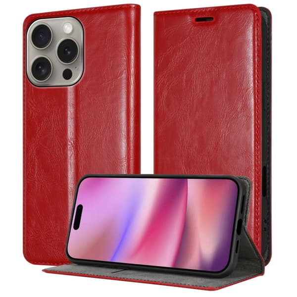 Lommebokdeksel til iPhone 16 PRO MAX Deksel med magnetisk lukking, stativfunksjon og kortlomme