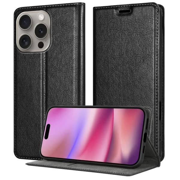 iPhone 16 PRO Fodral Skal Plånboksfodral Case med magnetisk stängning, ståfunktion och kortficka