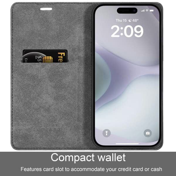 iPhone 16 PLUS Fodral Skal Plånboksfodral Case med magnetisk stängning, ståfunktion och kortficka