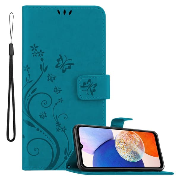 Deksel til Samsung Galaxy A14 4G / 5G / M14 Lommebokdeksel i blomster design med magnetisk lukking, stativfunksjon og kortplasser