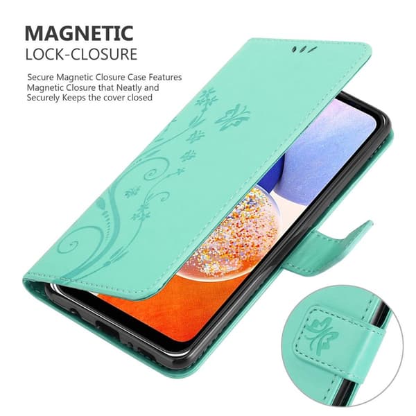 Deksel til Samsung Galaxy A14 4G / 5G / M14 Lommebokdeksel i blomster design med magnetisk lukking, stativfunksjon og kortplasser