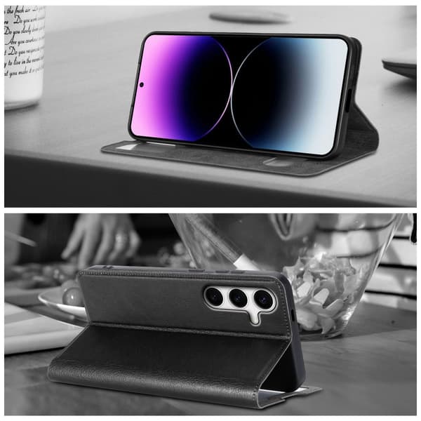 Deksel til Samsung Galaxy S24 Lommebokdeksel med magnetisk lukking, stativfunksjon og 2 visningsvinduer