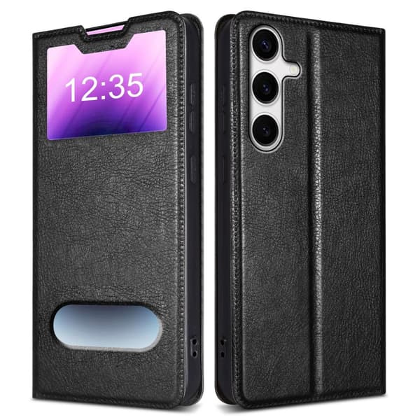Deksel til Samsung Galaxy S24 Lommebokdeksel med magnetisk lukking, stativfunksjon og 2 visningsvinduer