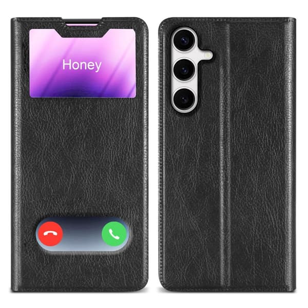 Deksel til Samsung Galaxy S24 Lommebokdeksel med magnetisk lukking, stativfunksjon og 2 visningsvinduer Svart