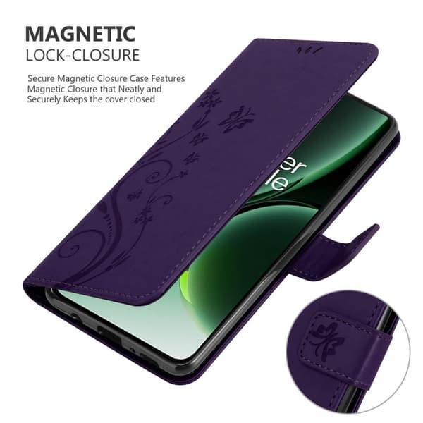 Deksel til OnePlus Nord 3 5G Lommebokdeksel i blomster design med magnetisk lukking, stativfunksjon og kortplasser
