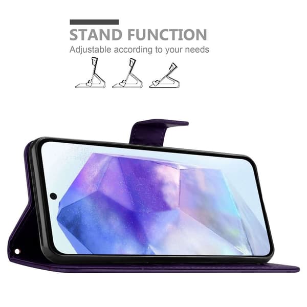 Deksel til Samsung Galaxy A55 Lommebokdeksel i blomster design med magnetisk lukking, stativfunksjon og kortplasser