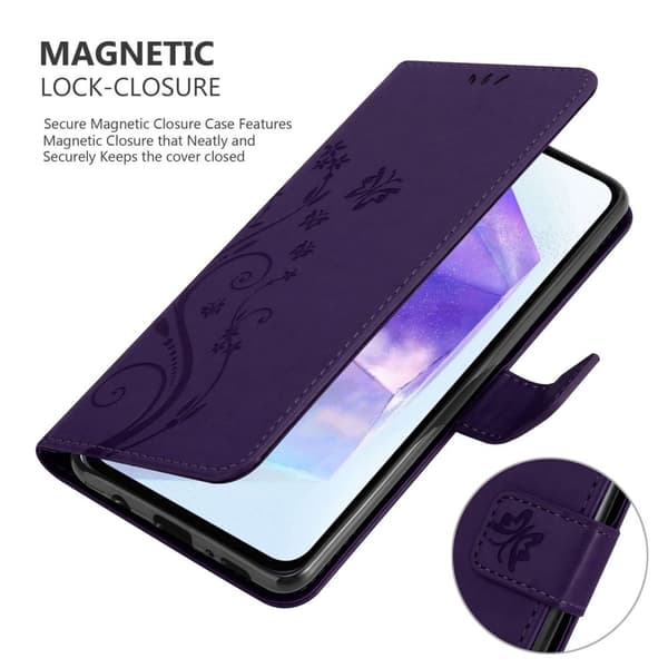 Deksel til Samsung Galaxy A55 Lommebokdeksel i blomster design med magnetisk lukking, stativfunksjon og kortplasser