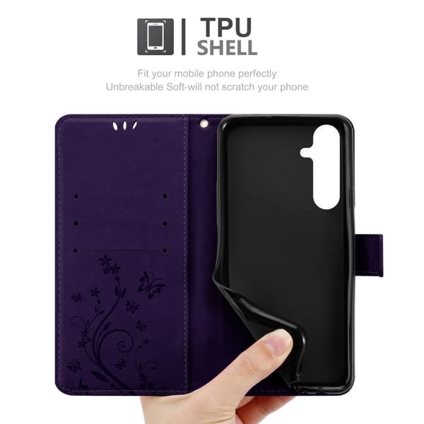 Deksel til Samsung Galaxy A55 Lommebokdeksel i blomster design med magnetisk lukking, stativfunksjon og kortplasser