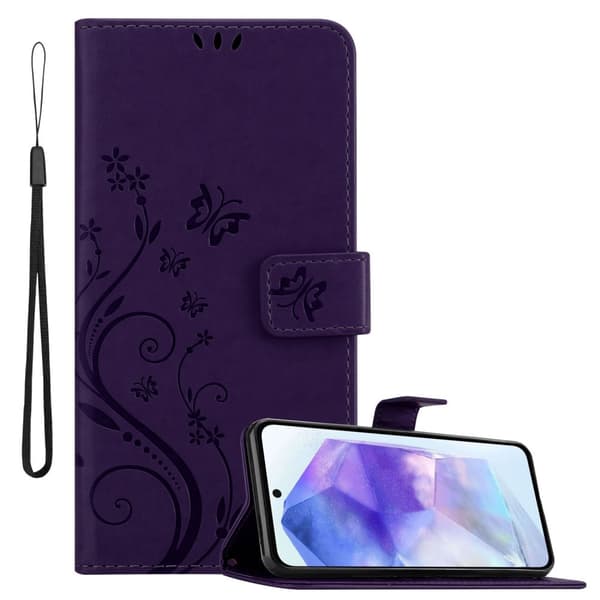 Deksel til Samsung Galaxy A55 Lommebokdeksel i blomster design med magnetisk lukking, stativfunksjon og kortplasser