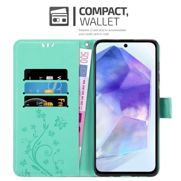 Samsung Galaxy A55 Skal Fodral i blomdesign Mobilskydd Case Cover med magnetisk stängning, ståfunktion och kortplatser