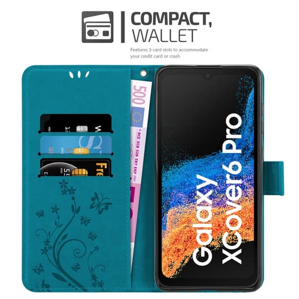 Deksel til Samsung Xcover 6 Pro Lommebokdeksel i blomster design med magnetisk lukking, stativfunksjon og kortplasser