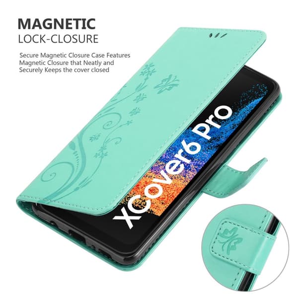 Samsung Xcover 6 Pro Skal Fodral i blomdesign Mobilskydd Case Cover med magnetisk stängning, ståfunktion och kortplatser