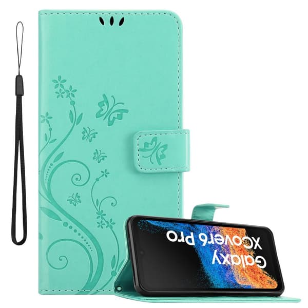Deksel til Samsung Xcover 6 Pro Lommebokdeksel i blomster design med magnetisk lukking, stativfunksjon og kortplasser