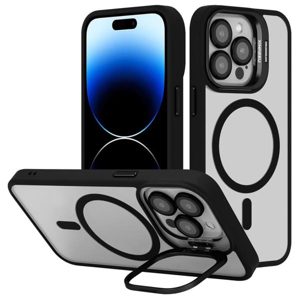 iPhone 14 PRO MAX Deksel kompatibel med MagSafe og stativfunksjon inkl. beskyttelse av kameralinsen case cover Svart