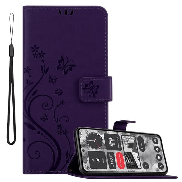 Nothing 2 Skal Fodral i blomdesign Mobilskydd Case Cover med magnetisk stängning, ståfunktion och kortplatser BLOMMIG MÖRK LILA