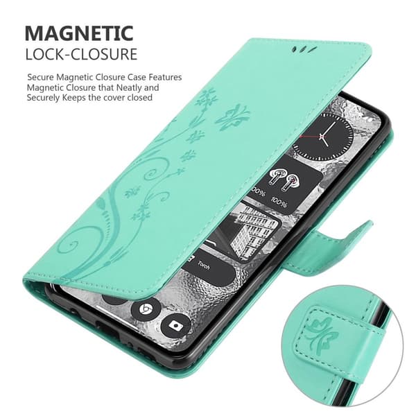 Nothing 2 Skal Fodral i blomdesign Mobilskydd Case Cover med magnetisk stängning, ståfunktion och kortplatser