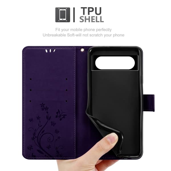 Google Pixel 8 Skal Fodral i blomdesign Mobilskydd Case Cover med magnetisk stängning, ståfunktion och kortplatser