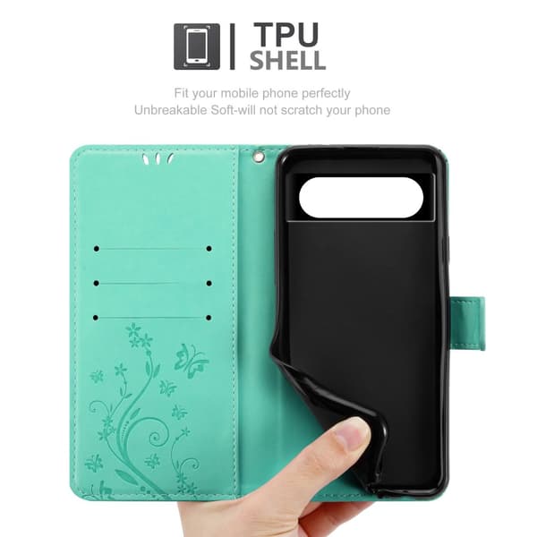 Google Pixel 8 Skal Fodral i blomdesign Mobilskydd Case Cover med magnetisk stängning, ståfunktion och kortplatser