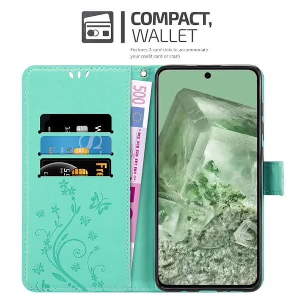 Google Pixel 8 Skal Fodral i blomdesign Mobilskydd Case Cover med magnetisk stängning, ståfunktion och kortplatser