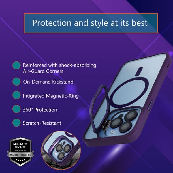 iPhone 13 PRO Deksel kompatibel med MagSafe og stativfunksjon inkl. beskyttelse av kameralinsen case cover