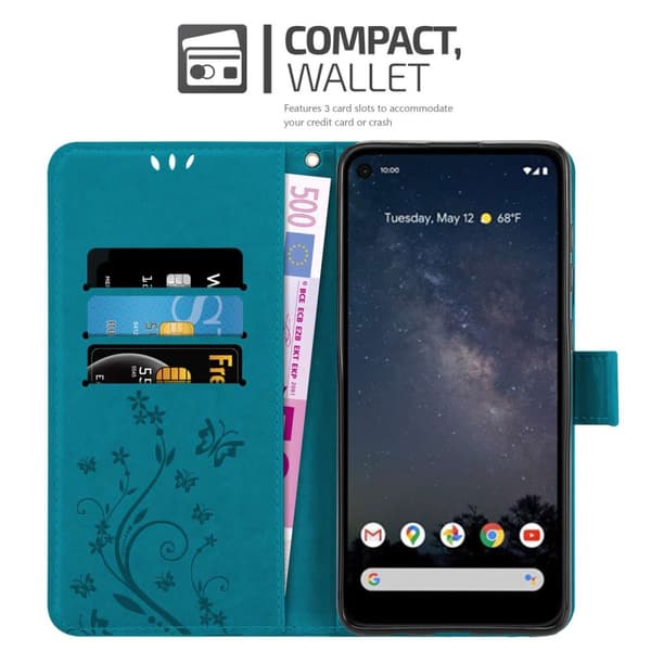 Deksel til Google PIXEL 4A Lommebokdeksel i blomster design med magnetisk lukking, stativfunksjon og kortplasser