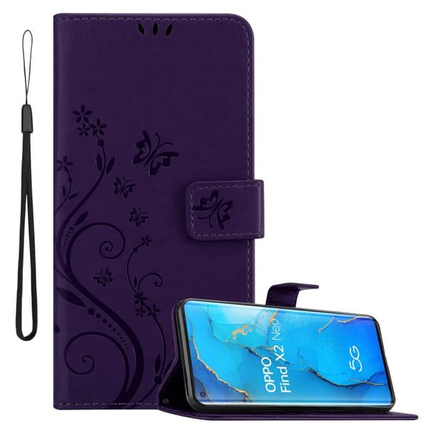 Oppo FIND X2 NEO Pungetui Cover Blomster () Lilla