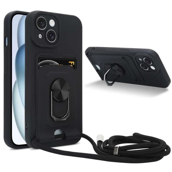 iPhone 15 PLUS Deksel Kjede for mobiltelefoner med stativfunksjon