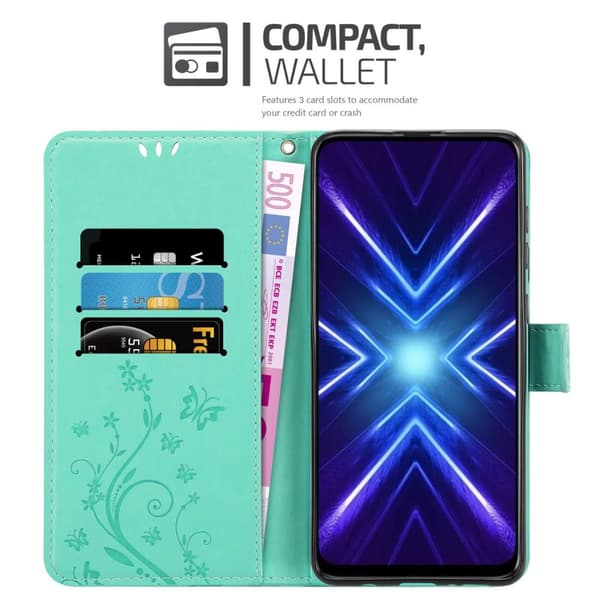 Deksel til Honor 9X Lommebokdeksel i blomster design med magnetisk lukking, stativfunksjon og kortplasser