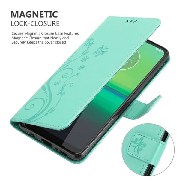 Deksel til Motorola MOTO G8 Lommebokdeksel i blomster design med magnetisk lukking, stativfunksjon og kortplasser