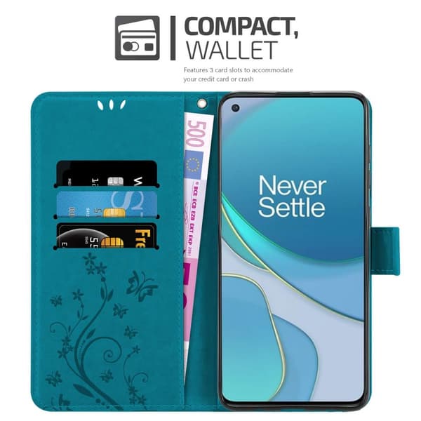 Deksel til OnePlus 8T Lommebokdeksel i blomster design med magnetisk lukking, stativfunksjon og kortplasser