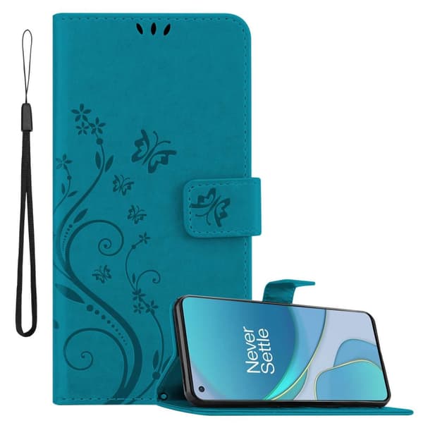 OnePlus 8T Pungetui Cover Blomster () Blå