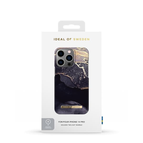 Ideal of Sweden iPhone 14 Pro Kuori Fashion Case MagSafe Golden Twilight Marble
